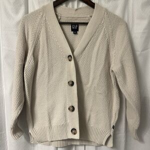 Women's GAP Textured Cardigan Beige Khaki Size M Boho 4 Button 100% Cotton
